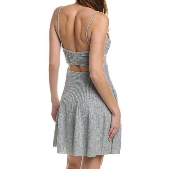NWT A.L.C. Aria Silver Frost Shimmer Ribbed Cut Out Back Dress - Sz L - Picture 2 of 7